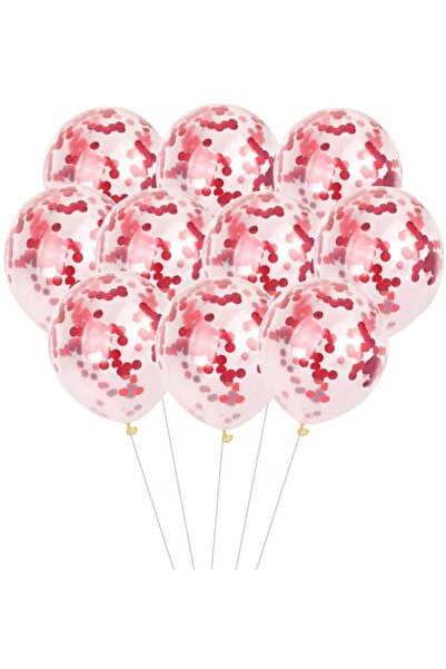 Genel Markalar Kırmızı Metalize Pullu Konfetili Şeffaf Balon 10 Adet