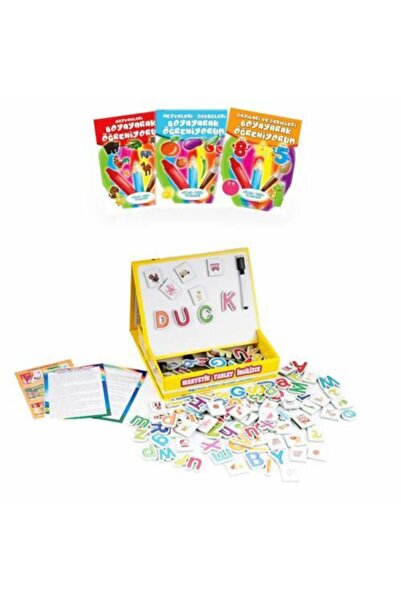 Mashotrend Manyetikli Harfli Tablet Yazı Tahtası + 3 Boyama Kitabı - Mıknatıs Harfler - Mıknatıslı Tablet Kutu