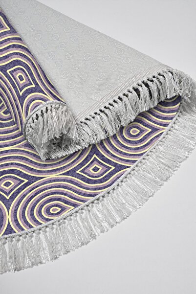 Alanur Home Alanur Trend Non-Slip Base Oval Fringed Digital Bathroom Set Beige