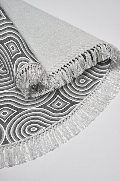 Alanur Home Alanur Trend Non-Slip Base Oval Fringed Digital Bathroom Set Gray