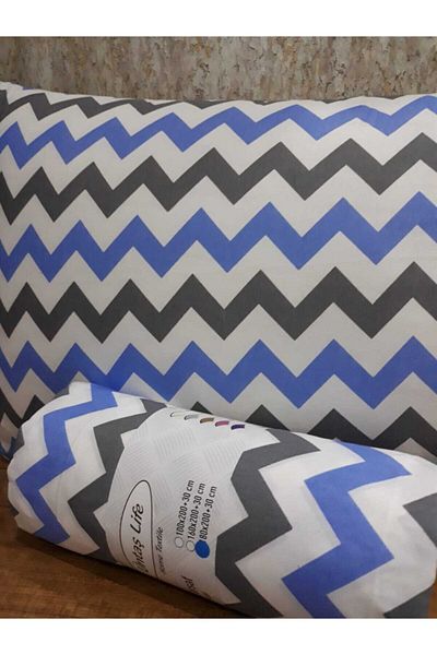 üntaş Cearşaf dublu elastic Life Battal + 2 feţe de pernă 180x200 Albastru Gri Eczigzag11