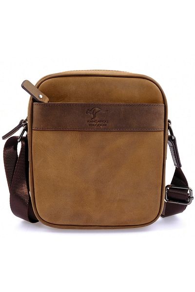 KANGAROO KINGDOM Sand Men Messenger Bags Genuine Cowhide Leather Crazy Horse 8875-zku