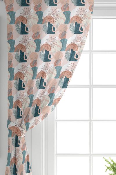 Realhomes Digital Printed Background Curtain with Abstract Drawing on Single Wing Colorful Backdrop
