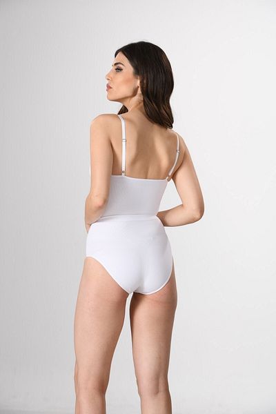 Miss Fit 1916 Women's White Adjustable Thin Strap Knitted Body Corset with Snap Fasteners Seamless 1 Size Slimming Corset