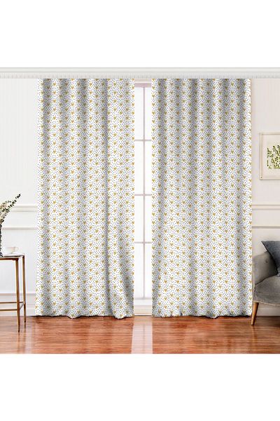Realhomes Aripă dublă de aur Desen geometric detaliat Imprimat digital Cortina de fundal pe fundal alb