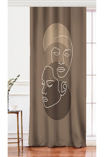 Realhomes Lady Silhouette with Onedraw Drawing on Single Wing Color Backdrop Digital Printed Background Curtain