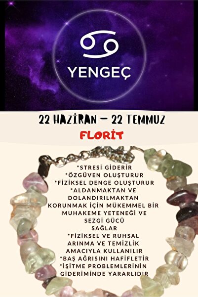 Gümüştel Sertifikalı Burç Taşı Yengeç Burcu Florit Taşı Bileklik