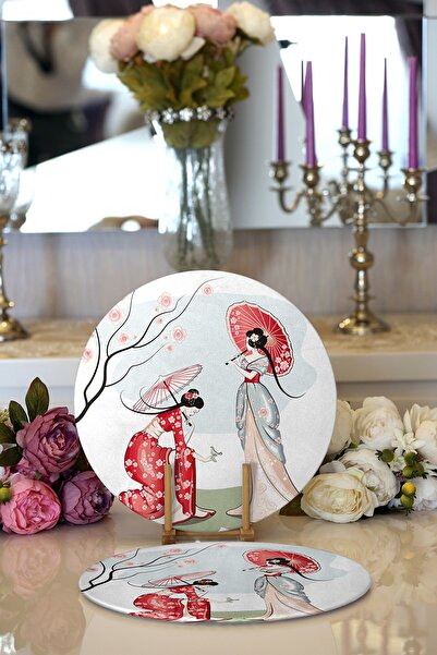 Realhomes 2'li Dal Detaylı Şemsiyeli Japon Kızlar Modern Yuvarlak Supla & Ser...