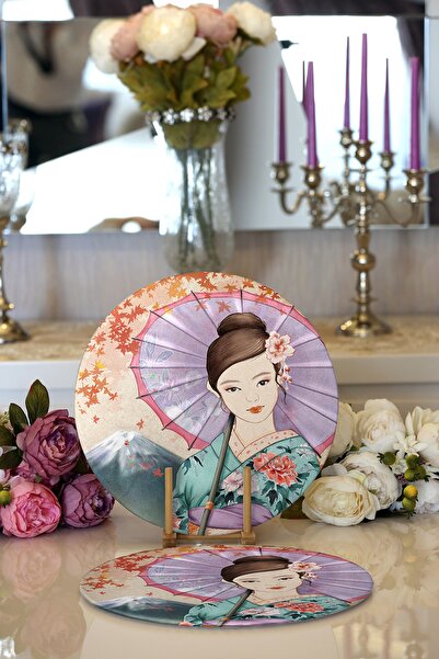 Realhomes 2'li Şemsiyeli Japon Kız Motifli Modern Yuvarlak Supla & Servis Alt...