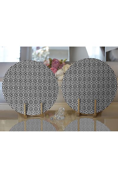 Realhomes Farfurie rotundă modernă, 2 bucăți, design special, cu model Ikat, imprimat digital și pat de loc