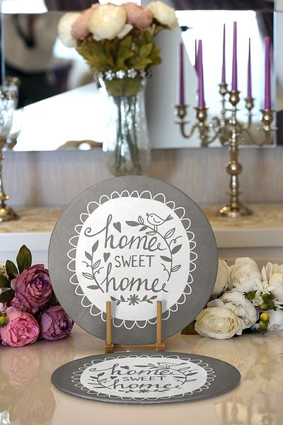 Realhomes Σετ 2 οικιακών γλυκών σπιτιών με ψηφιακή εκτύπωση μοντέρνα στρογγυλή πλάκα και σουπλά