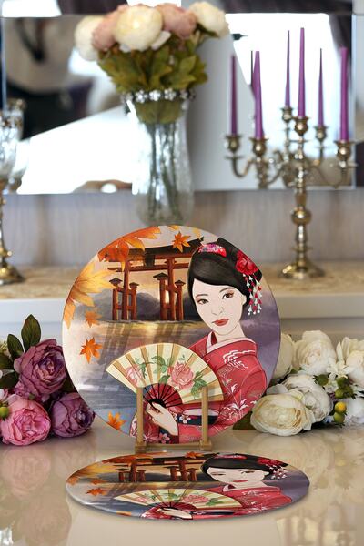 Realhomes 2-dijelni ventilator sa motivom ruže koji drži motiv japanske žene,...