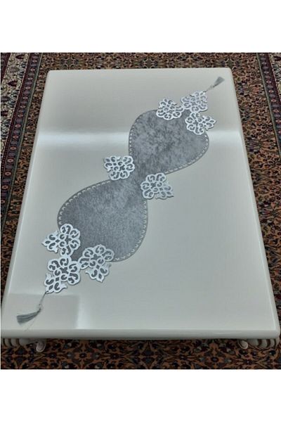 SEHARA Velvet Fantasy Runner, 5 τεμάχια (1 Runner, 4 Piece Coffee Presentation Set) Ασημί σε γκρι