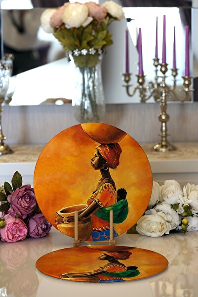 Realhomes 2'li Turuncu Afrikan Women Tasarımlı Dijital Baskılı Modern Yuvarla...