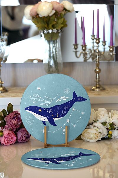 Realhomes 2 bucăți Ice Blue Floored Whale Model Modern Round Supply & Placemat