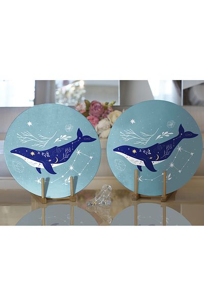 Realhomes 2 bucăți Ice Blue Floored Whale Model Modern Round Supply & Placemat