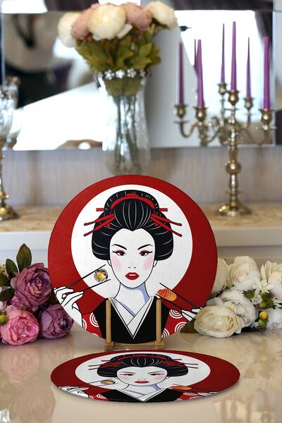 Realhomes طقم مكون من قطعتين بتصميم فتاة يابانية تأكل السوشي ووسادة مستديرة حديثة