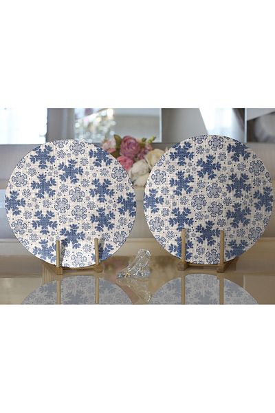 Realhomes Preț de loc rotund modern din denim gri din 2 bucăți și pat de loc cu motiv cu granule de cristal pe podea
