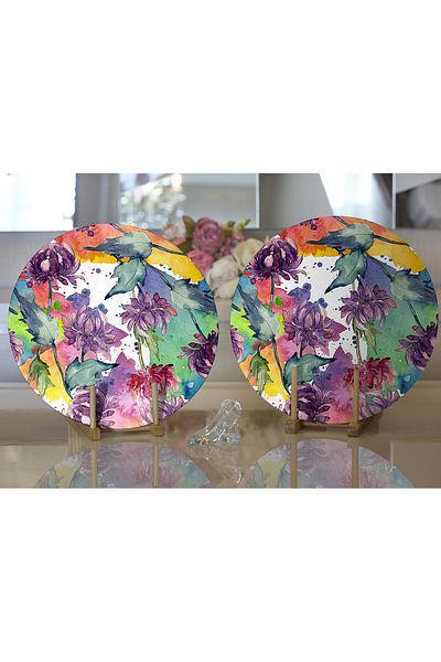 Realhomes Set de 2 paturi de loc rotunde cu desene abstracte colorate cu modele florale pe fundal alb