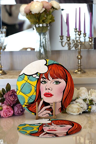 Realhomes 2'li Pop Art Resimli Dijital Baskılı Modern Yuvarlak Supla & Servis...