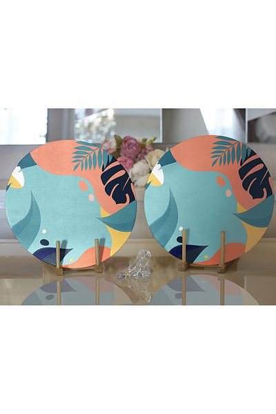 Realhomes Farfurie rotundă modernă, 2 bucăți, colorate, cu frunze pastelate, imprimate digitale