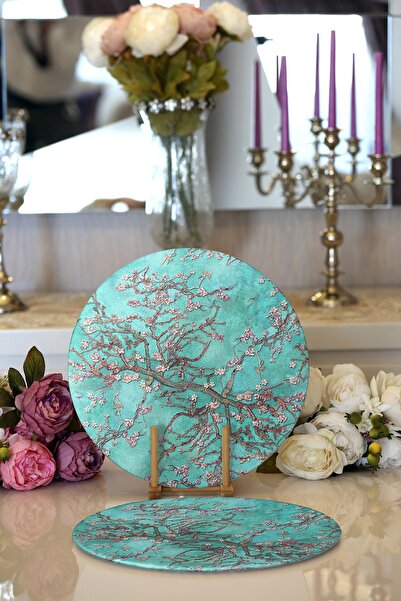 Realhomes 2'li Yağlı Boya Yeşil Ağaç Motifleri Dijital Baskılı Modern Yuvarla...