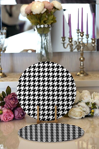 Realhomes 2'li Beyaz Zeminli Siyah Ekose Desenli Dijital Baskılı Modern Yuvar...