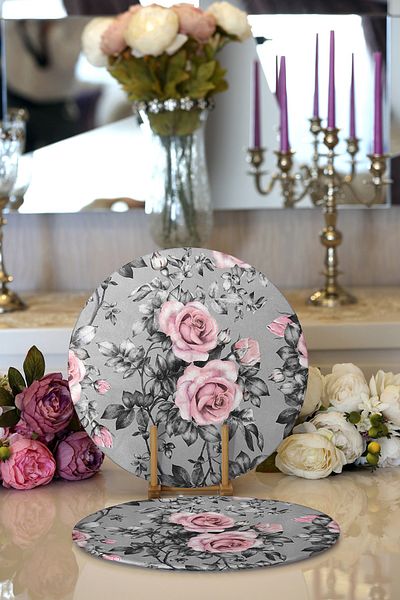 Realhomes 2-Piece Smoked Themed Jar Flower Motif Digital Printed Modern Round Charger & Placemat
