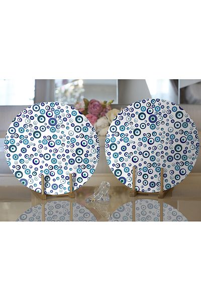 Realhomes 2 bucăți Evil Eye Bead Motive Digital Printed Modern Round Charger & Placemat