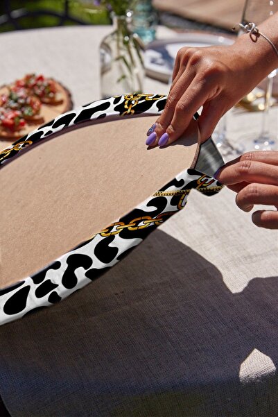 Realhomes 2'li Leopar Desenli Altın Detaylı Özel Tasarım Modern Yuvarlak Supla & Servis Altlığı