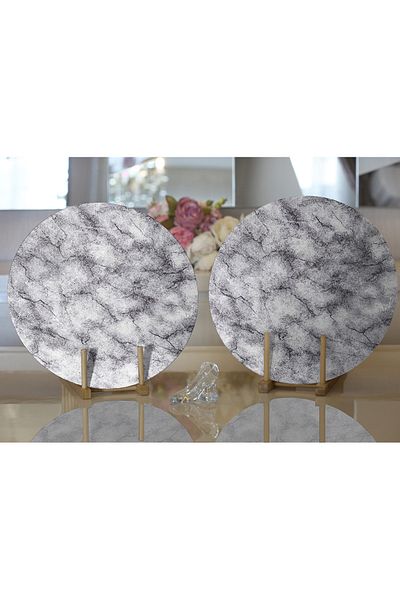 Realhomes Set of 2 Black Marble Patterned Round Charger & Placemat on White Background