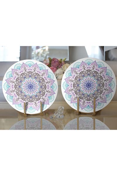 Realhomes Încărcător rotund modern Mandala de culoare deschisă din 2 bucăți și pat de loc pe podea albă
