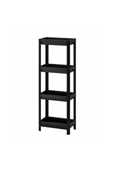 Mashotrend Siyah Vesken Mutfak Banyo Raf Ünitesi - Banyo Dolabı Havluluk 4 Katlı 23 X 100 Cm