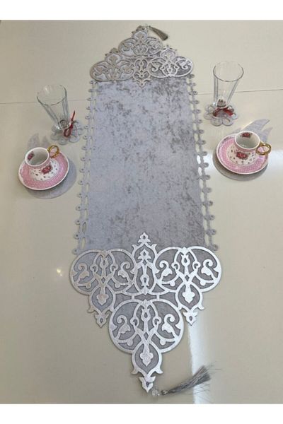 SEHARA Runner/1 Piece/100x31cm/Velvet/Surface Embroidered/2 Pieces Tulip,2 Pieces Flower Motif Gift