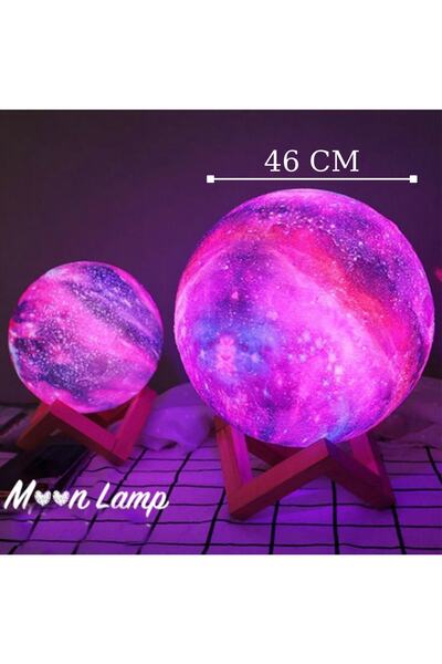 Zemtigo 3d Ahşap Standlı 7 Renk Değiştiren Büyük Boy Galaksi Gezegen Gece Lambası Ay Gezegen Galaxy