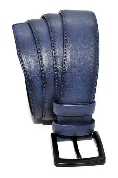 Süzer Deri Κλασική ζώνη από συνθετικό δέρμα Navy Blue ραμμένη 4 cm - 7400-49-21m