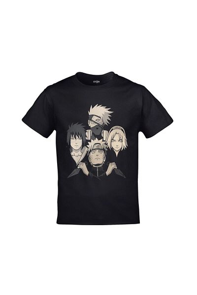 Orijin Tekstil Μαύρο μπλουζάκι Naruto Team 7 Hokage Bohemian Rhapsody Printed Unisex