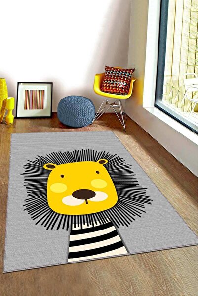 NeluxHome Kaymaz Taban Makinede Yıkanır Aslanlı Çocuk Halısı Kd052