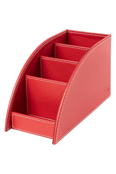2K Pen Holder and Remote Control Faux Leather Desktop Organizer with 4 Compartments 21.5x10x12.5 Cm