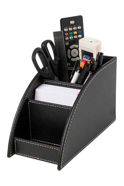 2K Pen Holder and Remote Control Faux Leather Desktop Organizer with 4 Compartments 21.5x10x12.5 Cm