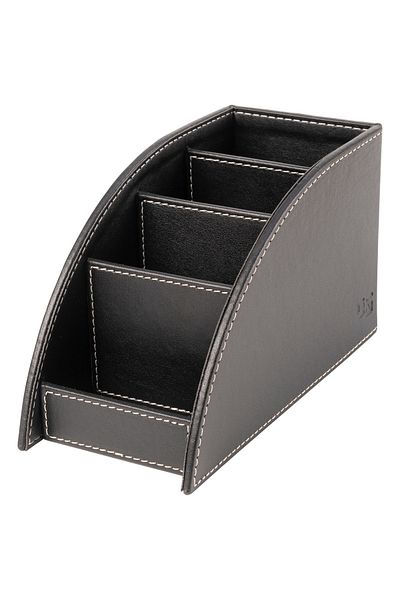 2K Pen Holder and Remote Control Faux Leather Desktop Organizer with 4 Compartments 21.5x10x12.5 Cm