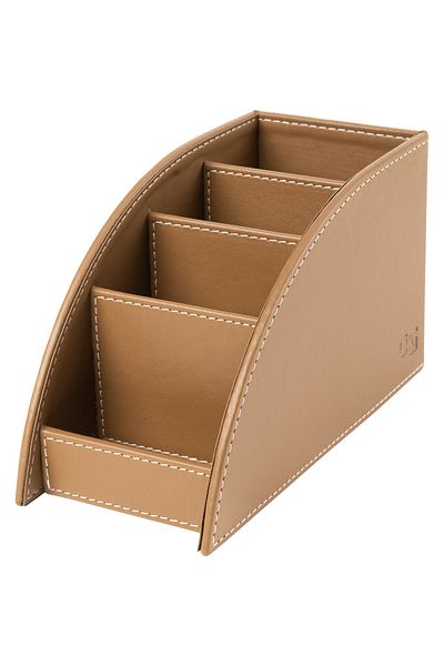 2K Pen Holder and Remote Control Faux Leather Desktop Organizer with 4 Compartments 21.5x10x12.5 Cm
