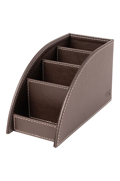 2K Pen Holder and Remote Control Faux Leather Desktop Organizer with 4 Compartments 21.5x10x12.5 Cm