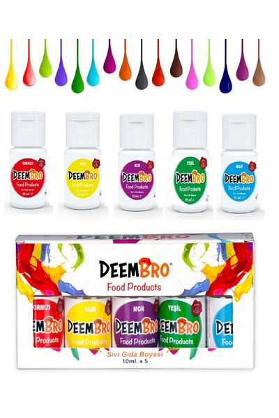 DEEMBRO Lizya Food - 5 Pieces 5 Colors 10 ml Water Based Liquid Food Coloring Set