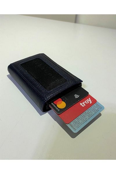 MKM Black Faux Leather Mechanical Wallet Card Holder