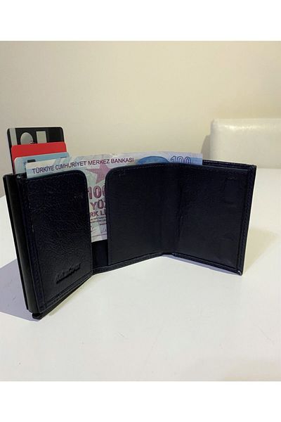 MKM Black Faux Leather Mechanical Wallet Card Holder