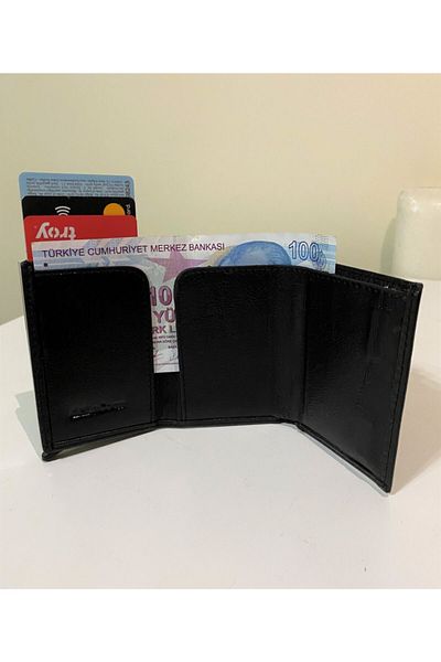MKM Black Faux Leather Mechanical Wallet Card Holder