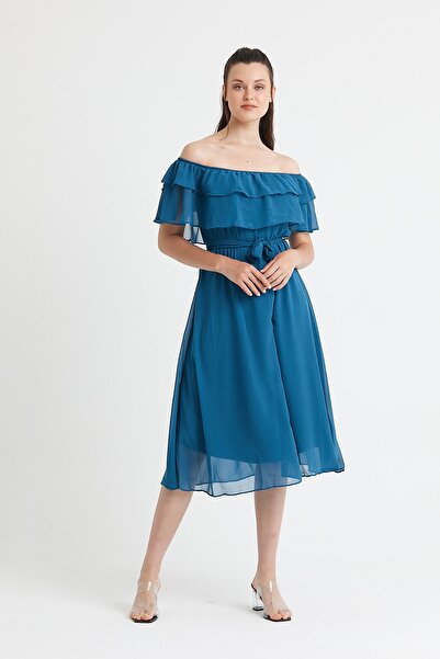 ADASTYLE Guler Carmen Albastru Petrol de damă, Sifon Ebise