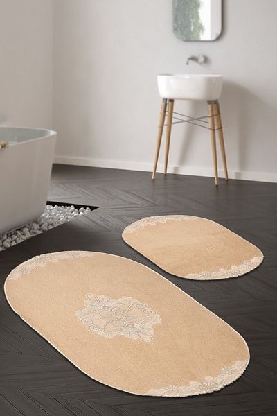 Alanur Home Mary Cordone Welsoft Lacy Oval 2-Piece Toilet Set Cappuccino