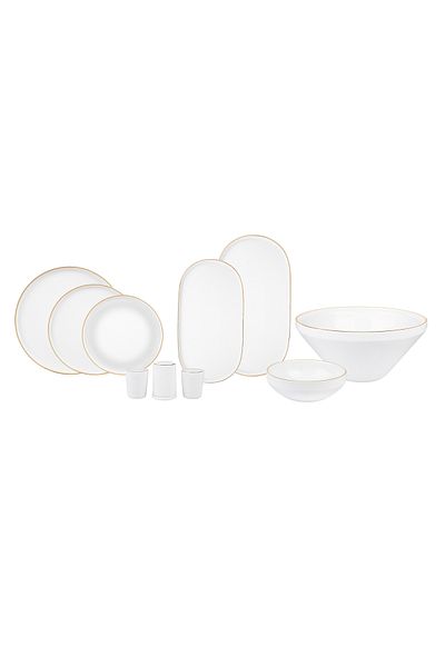 Karaca Neu Saturn Gold 59-teiliges Streamline Porzellan Geschirrset für 12 Personen Set